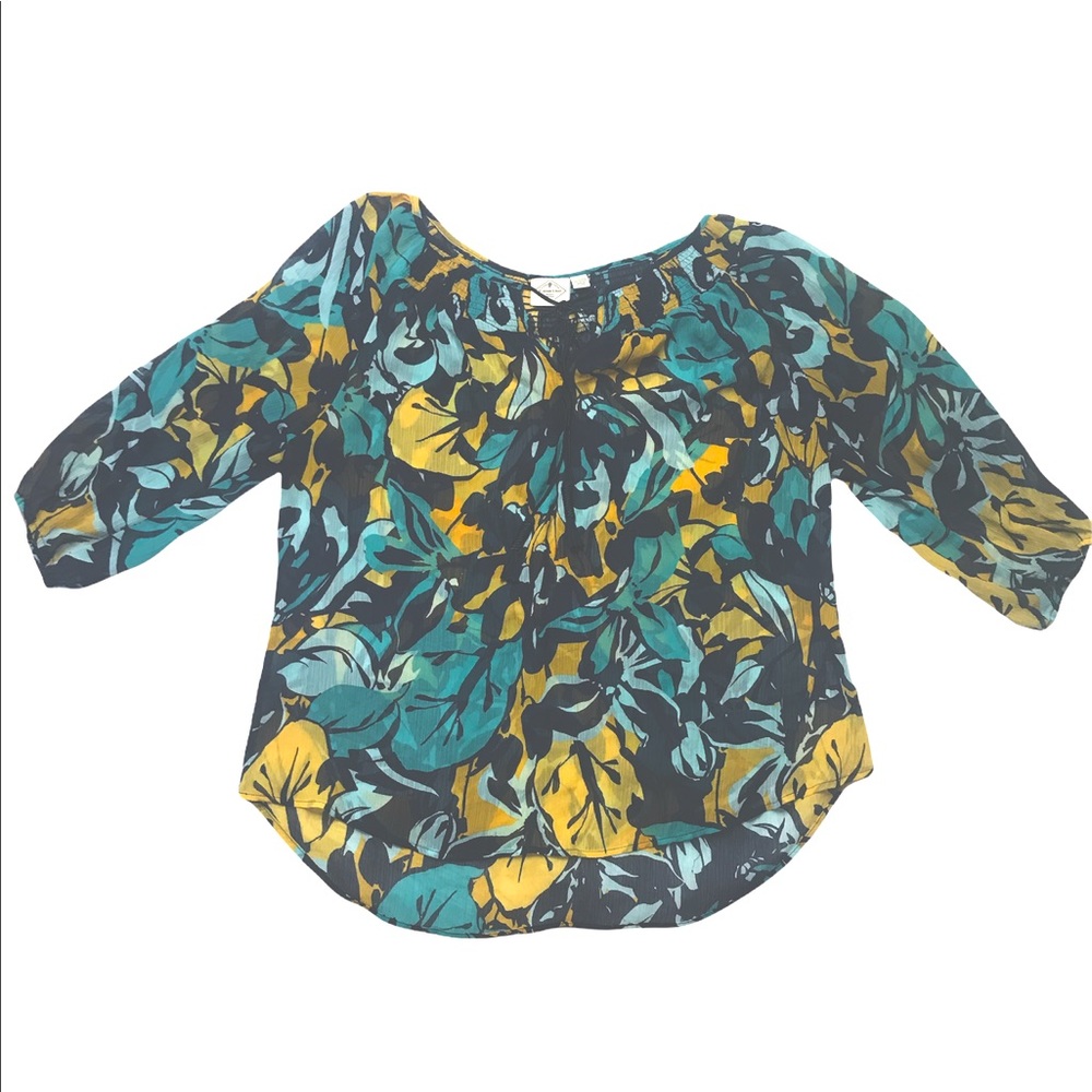 1X St. John’s Bay Floral Yellow Blue Blouse
